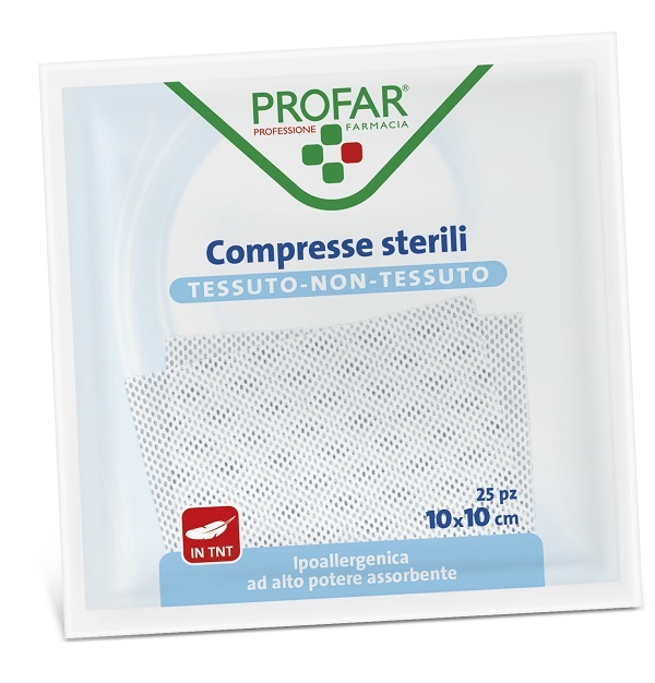GARZA COMPRESSA TESSUTO NON TESSUTO 10X10 CM 25 PEZZI PROFAR - Fontenova srl