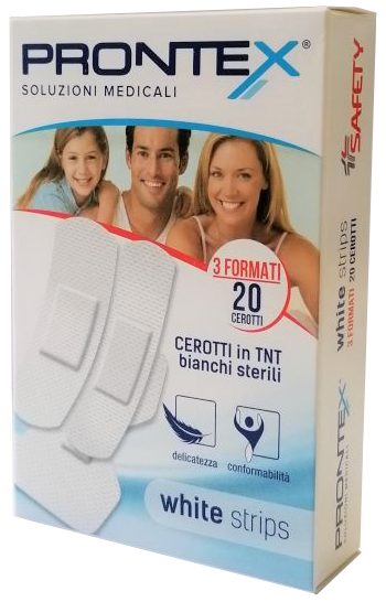 CEROTTO PRONTEX WHITE STRIPS IN TESSUTO NON TESSUTO BIANCO STERILE 3 FORMATI 20 PEZZI - Fontenova srl