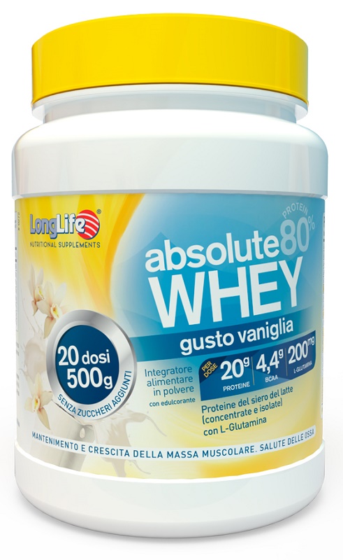 LONGLIFE ABSOLUTE WHEY VANIGLIA 500 G CON EDULCORANTE SENZA GLUTINE - Fontenova srl