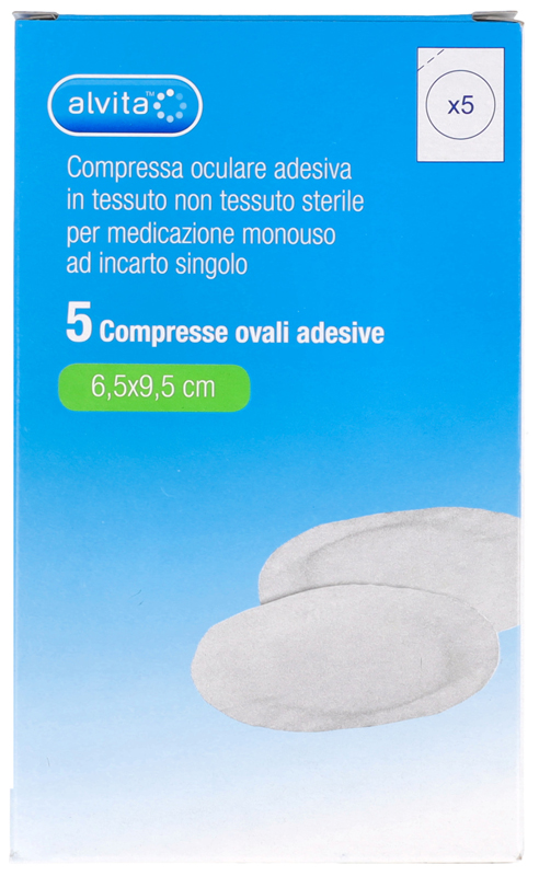COMPRESSA OCULARE AUTOADESIVA ALVITA TNT OVALI 6,5X9,5CM 5 PEZZI - Fontenova srl
