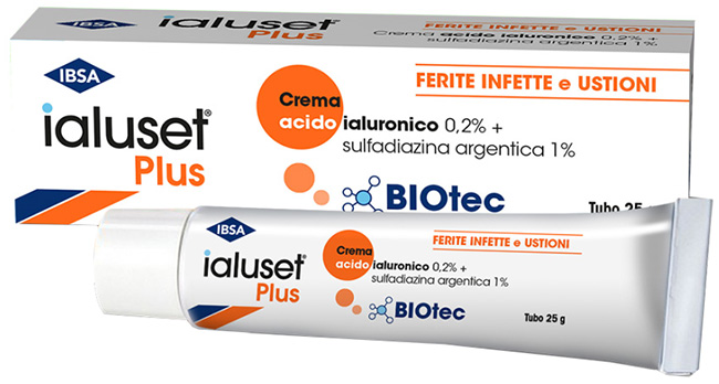 CREMA ACIDO IALURONICO 0,2% + SULFADIAZINA ARGENTICA 1% IALUSET PLUS FERITE INFETTE E USTIONI 25 G - Fontenova srl