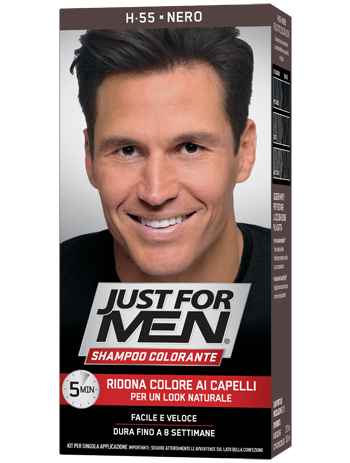 JUST FOR MEN SHAMPOO COLORANTE H55 NERO ATTIVATORE CHIARO 38,5 ML + BASE COLORE 27,5 ML - Fontenova srl