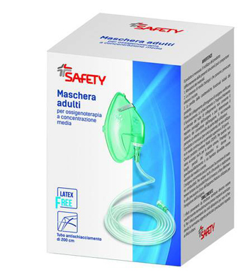 MASCHERA PER OSSIGENOTERAPIA A MEDIA CONCENTRAZIONE CON TUBO 200CM - Fontenova srl