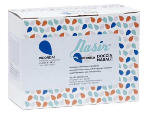 NASIR LAVAGGIO NASALE SOLUZIONE FISIOLOGICA ISOTONICA STERILE SCATOLA CON 4 SACCHE 500ML 4 BLISTER 1 VENTOSA - Fontenova srl