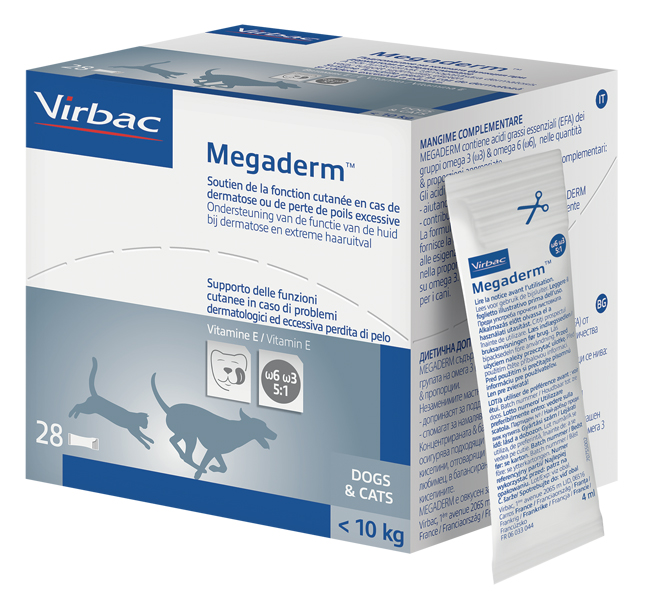 MEGADERM SUPPLEMENTO GATTI E CANI INFERIORI A 10 KG SCATOLA DA 32 SACCHETTI MONODOSE 4 ML - Fontenova srl