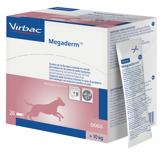 MEGADERM SUPPLEMENTO CANI SUPERIORI A 10 KG SCATOLA DA 28 SACCHETTI MONODOSE 4 ML - Fontenova srl