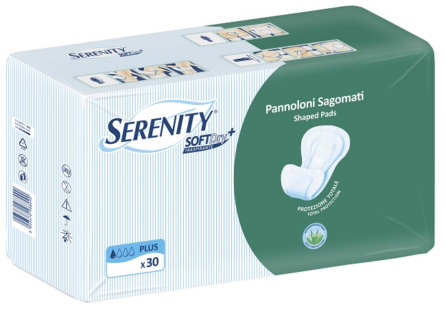 PANNOLONE PER INCONTINENZA SAGOMATO SERENITY SOFTDRY+ ALOE PLUS 30 PEZZI - Fontenova srl