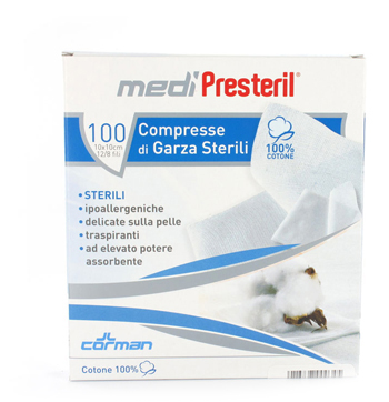 GARZA COMPRESSA MEDIPRESTERIL FU STERILE MONOUSO 10X10CM 100PEZZI - Fontenova srl