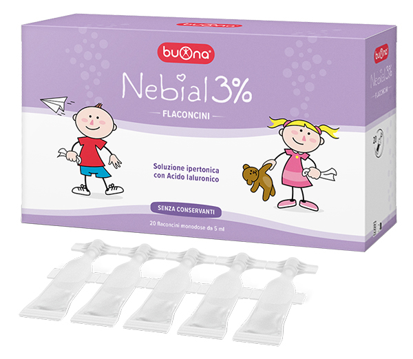 NEBIAL FLACONCINI SOLUZIONE SALINA IPERTONICA DI SODIO CLORURO AL 3% CON ACIDO IALURONICO 20X5 ML - Fontenova srl