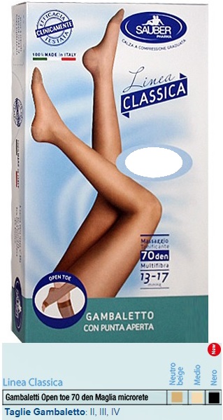 SAUBER GAMBALETTO OPEN TOE MAGLIA MICRORETE 70 DEN COLORE MEDIO TAGLIA 3 LINEA CLASSICA - Fontenova srl