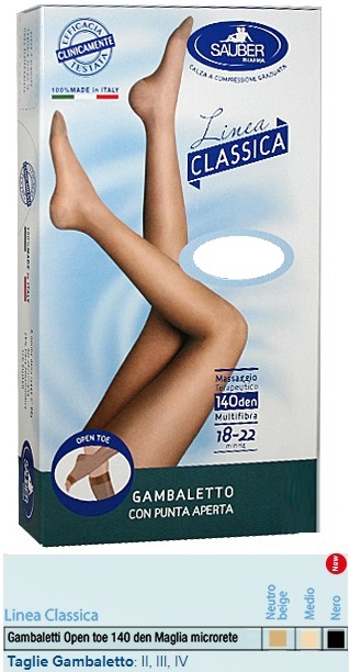 SAUBER GAMBALETTO OPEN TOE MAGLIA MICRORETE 140 DEN COLORE NEUTRO BEIGE TAGLIA 2 LINEA CLASSICA - Fontenova srl