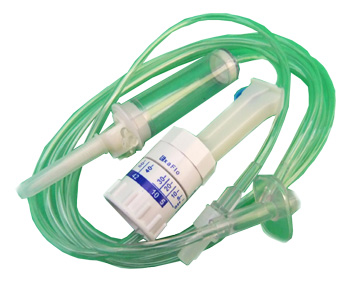 DEFLUSSORE CON REGOLATORE DI FLUSSO A GRAVITA' CON PERFORATORE 5/250ML - Fontenova srl