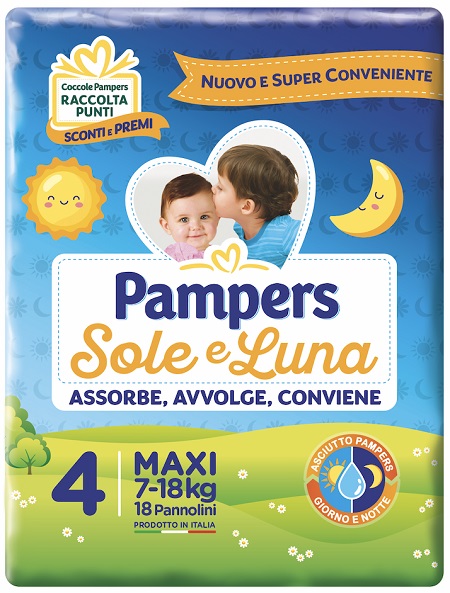 PANNOLINO PER BAMBINO PAMPERS SOLE & LUNA MAXI 18 PEZZI - Fontenova srl