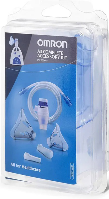 OMRON A3 COMPLETE KIT RICAMBIO AMPOLLA REGOLABILE + TUBO + MASCHERINA PEDIATRICA + MASCHERINA ADULTI + FORCELLE NASALI + BOCCAGLIO - Fontenova srl