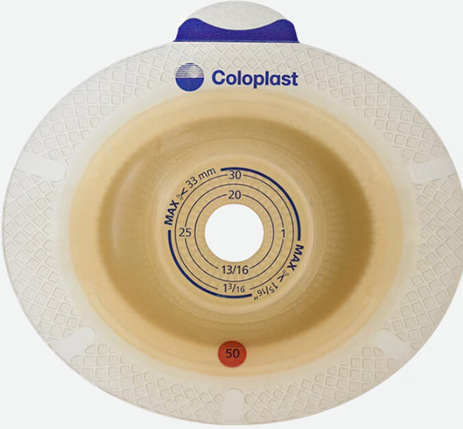 PLACCA PER UROSTOMIA SISTEMA A 2 PEZZI SENSURA XPRO CONVEX LIGHT FORO RITAGLIABILE 15-33MM FLANGIA 50MM 5 PEZZI - Fontenova srl