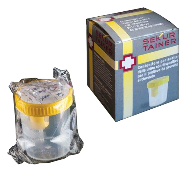 CONTENITORE PER URINA SEKUR TRAINER CON TAPPO A VITE E SONDA PER PRELIEVO DA PROVETTA SOTTOVUOTO 120ML - Fontenova srl