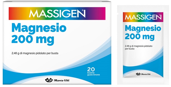 MASSIGEN MAGNESIO 20 BUSTINE DA 6 G GUSTO LIMONE SENZA GLUTINE SENZA LATTOSIO CON ZUCCHERO ED EDULCORANTE - Fontenova srl