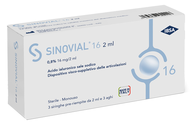 SIRINGA INTRA-ARTICOLARE SINOVIAL 16 ACIDO IALURONICO SALE SODICO 0,8% 16MG/2ML 3 SIRINGHE X 2ML + 3 AGHI - Fontenova srl