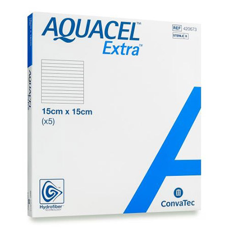 MEDICAZIONE IN TECNOLOGIA HYDROFIBER IN CARBOSSIMETILCELLULOSA SODICA E CELLULOSA RIGENERATA AQUACEL EXTRA 15X15 CM 5 PEZZI - Fontenova srl