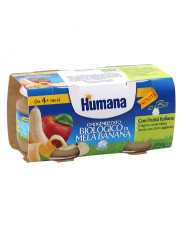 HUMANA OMOGENEIZZATO MELA/BANANA BIO 2 VASETTI 100 G - Fontenova srl
