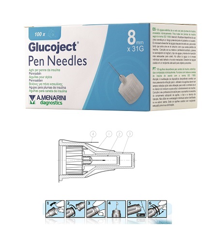 AGO PER PENNA DA INSULINA GLUCOJECT LUNGHEZZA 8 MM GAUGE 31 100 PEZZI - Fontenova srl