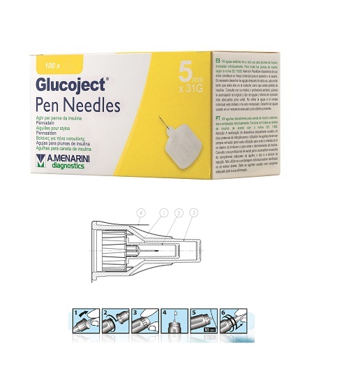 AGO PER PENNA DA INSULINA GLUCOJECT LUNGHEZZA 5 MM GAUGE 31 100 PEZZI - Fontenova srl