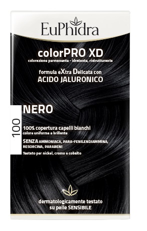 EUPHIDRA COLORPRO XD 100 NERO GEL COLORANTE CAPELLI IN FLACONE + ATTIVANTE + BALSAMO + GUANTI - Fontenova srl