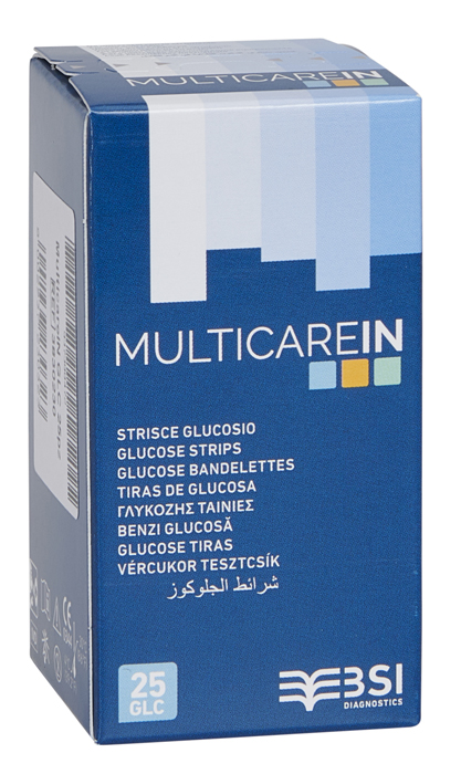 STRISCE MISURAZIONE GLICEMIA MULTICARE IN GLUCOSIO ELETTRODO 25 PEZZI - Fontenova srl