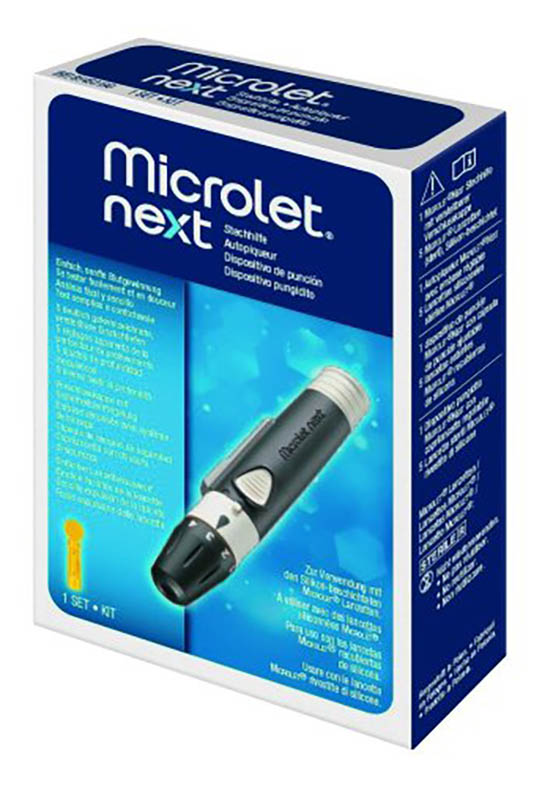 DISPOSITIVO PUNGIDITO AUTOMATICO MICROLET NEXT CON 5 LANCETTE COLORATE MICROLET RIVESTIMENTO IN SILICONE PER PRELIEVO SANGUE CAPILLARE - Fontenova srl