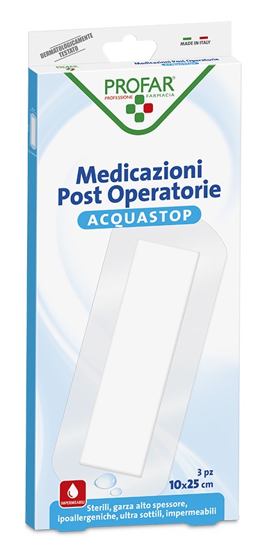 ACQUASTOP MEDICAZIONE POST OPERATORIA PROFAR MED 10X25 CM 3 PEZZI - Fontenova srl
