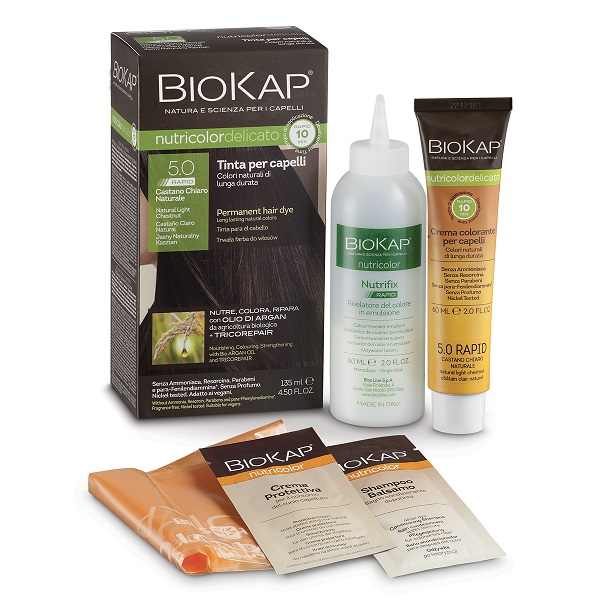 BIOS LINE  BIOKAP NUTRICOLOR DELICATO RAPID TINTA 5,0 CASTANO CHIARO NATURALE 135 ML - Fontenova srl