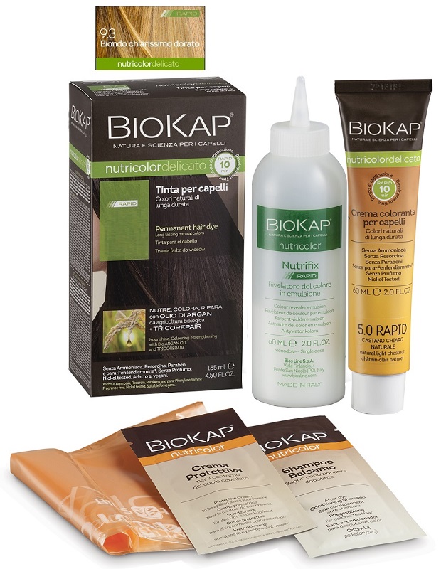 BIOS LINE  BIOKAP NUTRICOLOR DELICATO RAPID TINTA 9,3 BIONDO CHIARISSMO DORATO 135 ML - Fontenova srl
