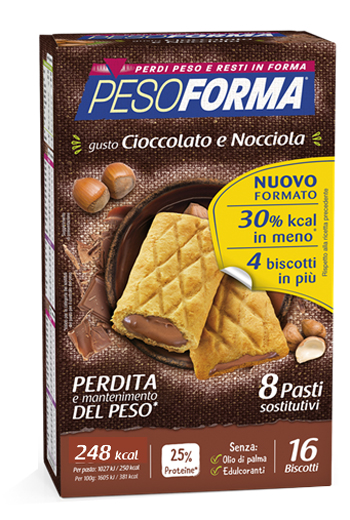 PESOFORMA BISCOTTO CIOCCOLATO NOCCIOLA 16 PEZZI 33 G - Fontenova srl