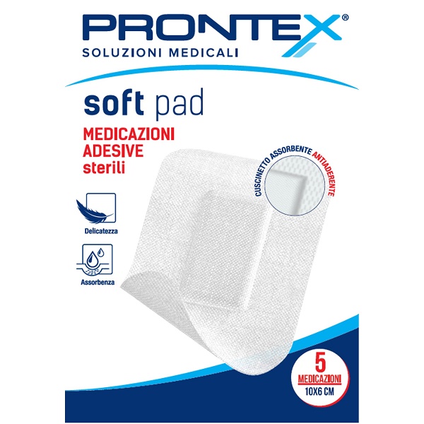 MEDICAZIONE ADESIVA STERILE PRONTEX SOFT PAD 10X6 CM 5 PEZZI - Fontenova srl