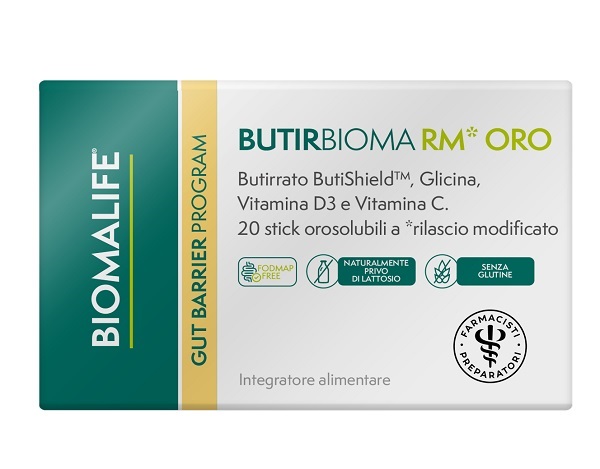 BIOMALIFE BUTIRBIOMA RM ORO 20 STICK OROSOLUBILI SENZA EDULCORANTI SENZA ZUCCHERI AGGIUNTI SENZA GLUTINE NATURALMENTE PRIVO DI LATTOSIO - Fontenova srl
