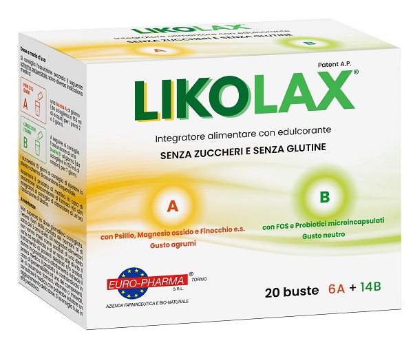LIKOLAX 6 BUSTINE A 5 G GUSTO AGRUMI + 14 BUSTINE B 3 G GUSTO NEUTRO SENZA GLUTINE - Fontenova srl