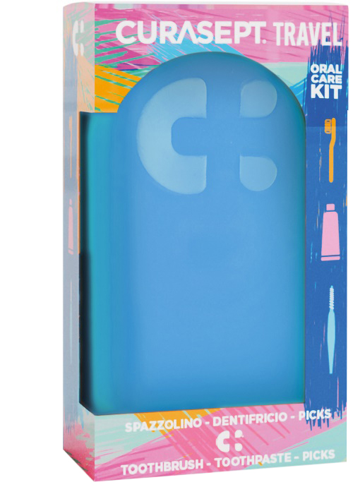 CURASEPT TRAVEL BLU 1 SPAZZOLINO + 1 DENTIFRICIO 20 ML + 3 PICKS - Fontenova srl