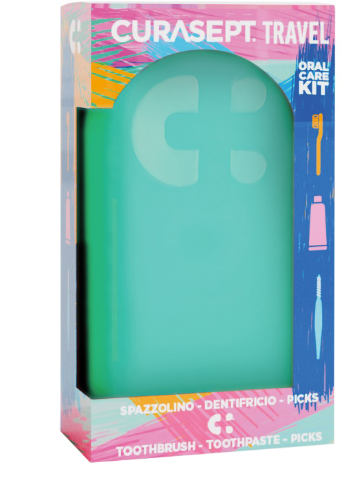 CURASEPT TRAVEL VERDE 1 SPAZZOLINO + 1 DENTIFRICIO 20 ML + 3 PICKS - Fontenova srl