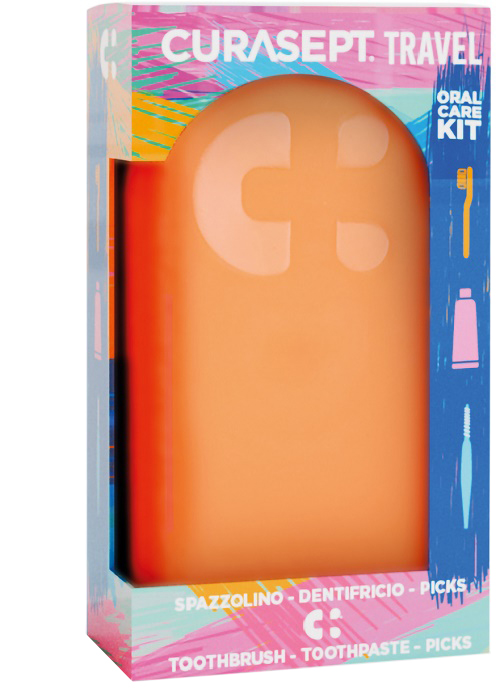 CURASEPT TRAVEL ARANCIO 1 SPAZZOLINO + 1 DENTIFRICIO 20 ML + 3 PICKS - Fontenova srl