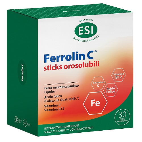 ESI FERROLIN C 30 STICK OROSOLUBILI 1,45 G SENZA GLUTINE NATURALMENTE PRIVO DI LATTOSIO CON EDULCORANTI - Fontenova srl