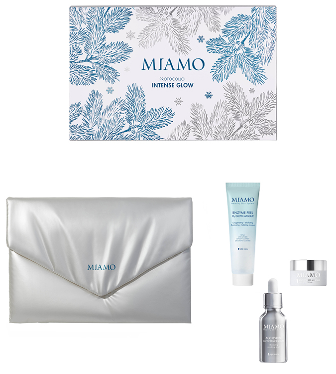 MIAMO 2025 COFANETTO XMAS PARTY GLOW AGE REVERSE GLOW PRIMER SERUM 30M + ENZYME PEEL O2 GLOW MASQUE 25 ML + AGE REVERSE MASQUE 10 ML - Fontenova srl