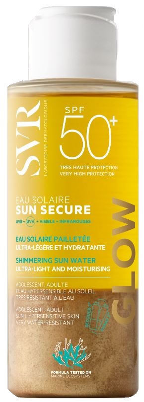 SUN SECURE EAU SOLAIRE GLOW SPF50+ ACQUA SOLARE BRILLANTINI ULTRA LEGGERA E IDRATANTE 100 ML - Fontenova srl