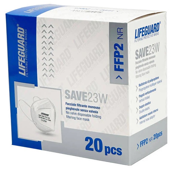 LIFEGUARD SAVE 23W FACCIALE FILTRANTE MONOUSO PIEGHEVOLE SENZA VALVOLA FFP2 20 PEZZI - Fontenova srl