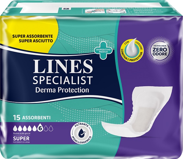 PANNOLONE PER INCONTINENZA LINES SPECIALIST DERMA PROTECTION SAGOMATO ANATOMICO SUPER 15 PEZZI - Fontenova srl