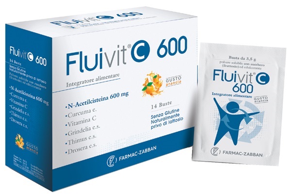 FLUIVIT C 600 14 BUSTINE GUSTO ARANCIA SENZA GLUTINE NATURALMENTE PRIVO DI LATTOSIO - Fontenova srl