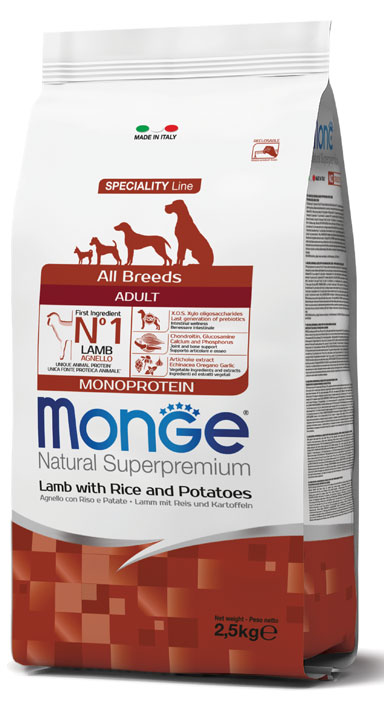 MONGE ALL BREEDS ADULT AGNELLO RISO & PATATE 2500 G - Fontenova srl