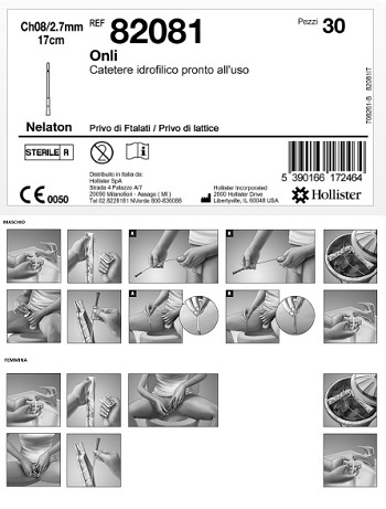 CATETERE IDROFILO INTERMITTENTE ONLI PRONTO ALL'USO 17 CM CH8 30 PEZZI - Fontenova srl