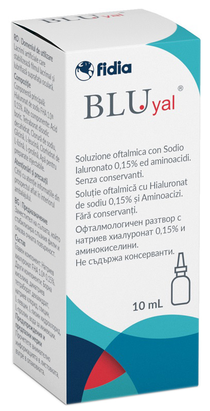 BLUYAL 10 ML SOLUZIONE OFTALMICA SODIO IALURONATO 0,15% ED AMINOACIDI - Fontenova srl