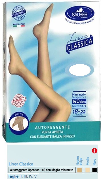 SAUBER AUTOREGGENTE OPEN TOE MAGLIA MICRORETE 140 DEN COLORE NEUTRO BEIGE TAGLIA 4 LINEA CLASSICA - Fontenova srl