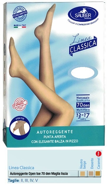 SAUBER AUTOREGGENTE OPEN TOE MAGLIA LISCIA 70 DEN COLORE DESERTO TAGLIA 5 LINEA CLASSICA - Fontenova srl